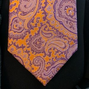 Euro Wide Knot Tie by Barton Como 100% Silk - Orange & Purple Paisley Print